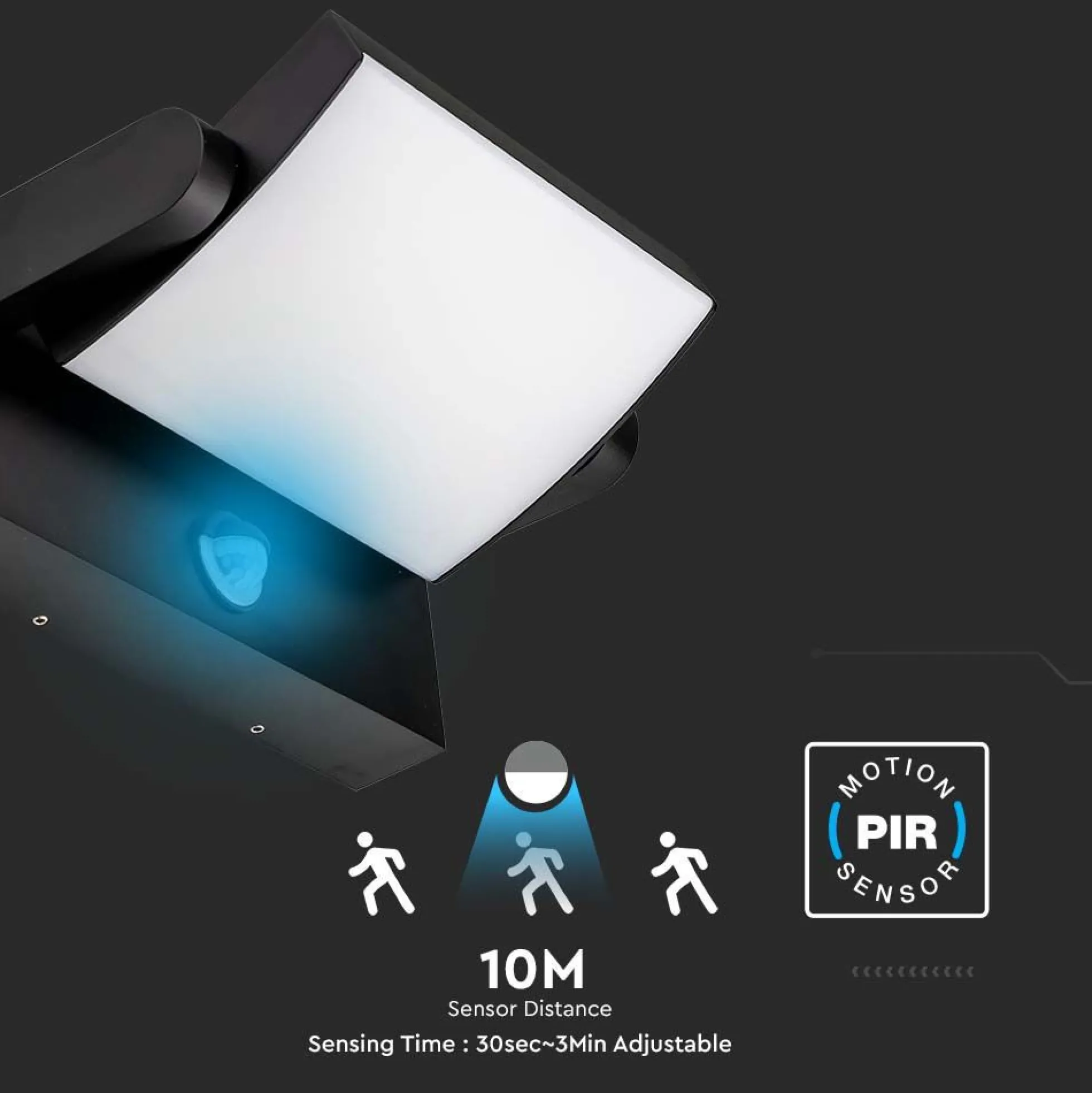 17W LED væglampe med sensor, IP65, 3000K, sort - Kulør: Varm