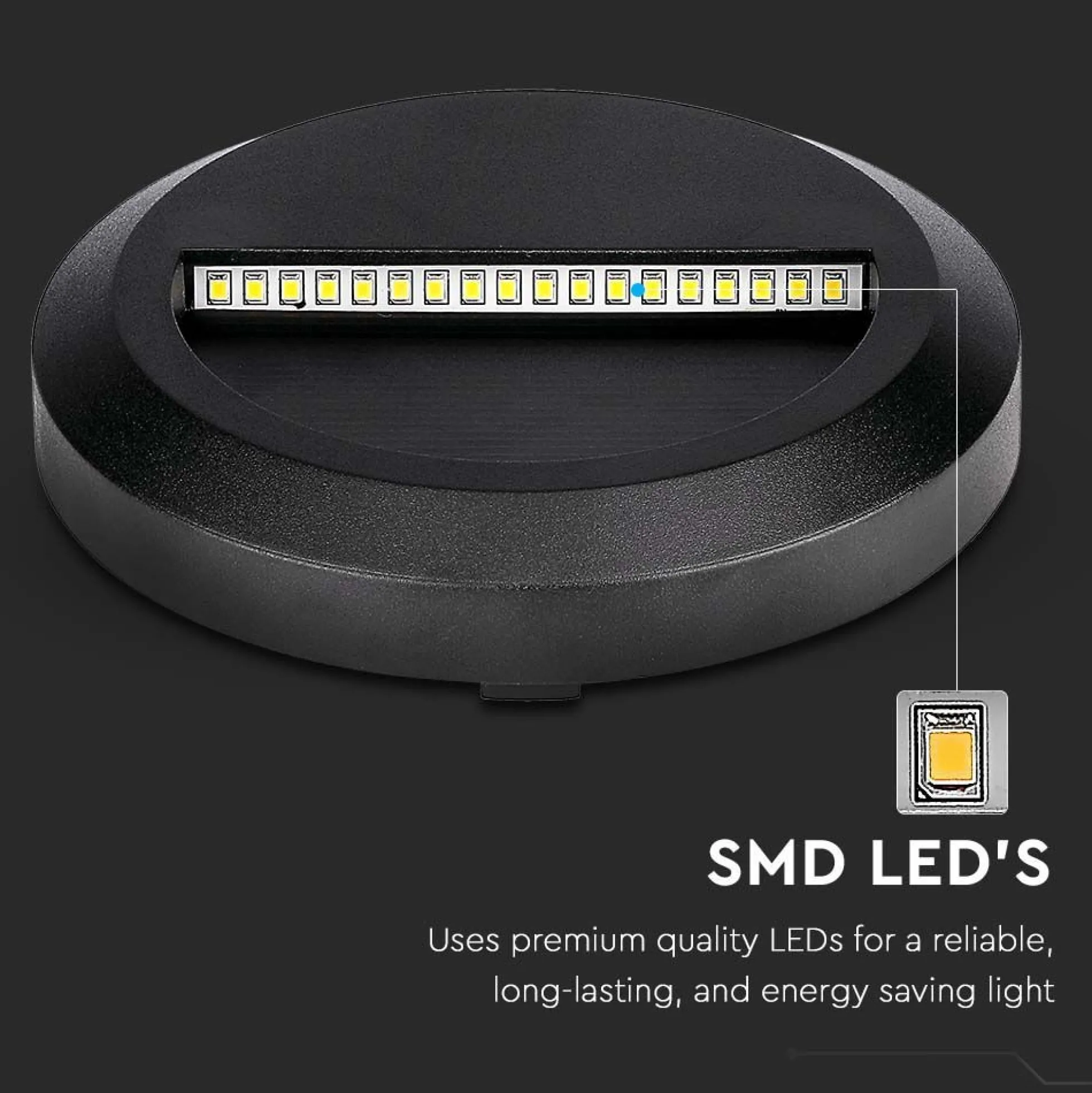 2W LED væglampe til trapper, rund, sort, 4000K, 80 lumen, Ø15 cm, til indendørs og udendørs brug