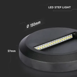 2W LED væglampe til trapper, rund, sort, 4000K, 80 lumen, Ø15 cm, til indendørs og udendørs brug