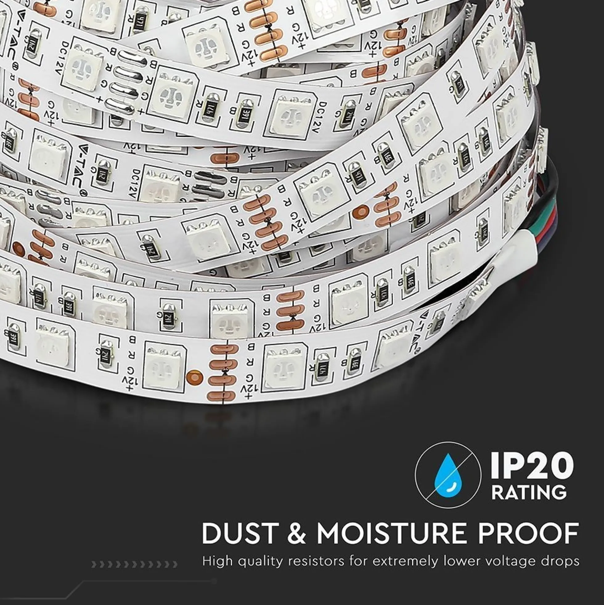 7W/m RGB LED strip sæt, 5 meter, 12V DC, IP20, 60 LED pr. meter - V-Tac