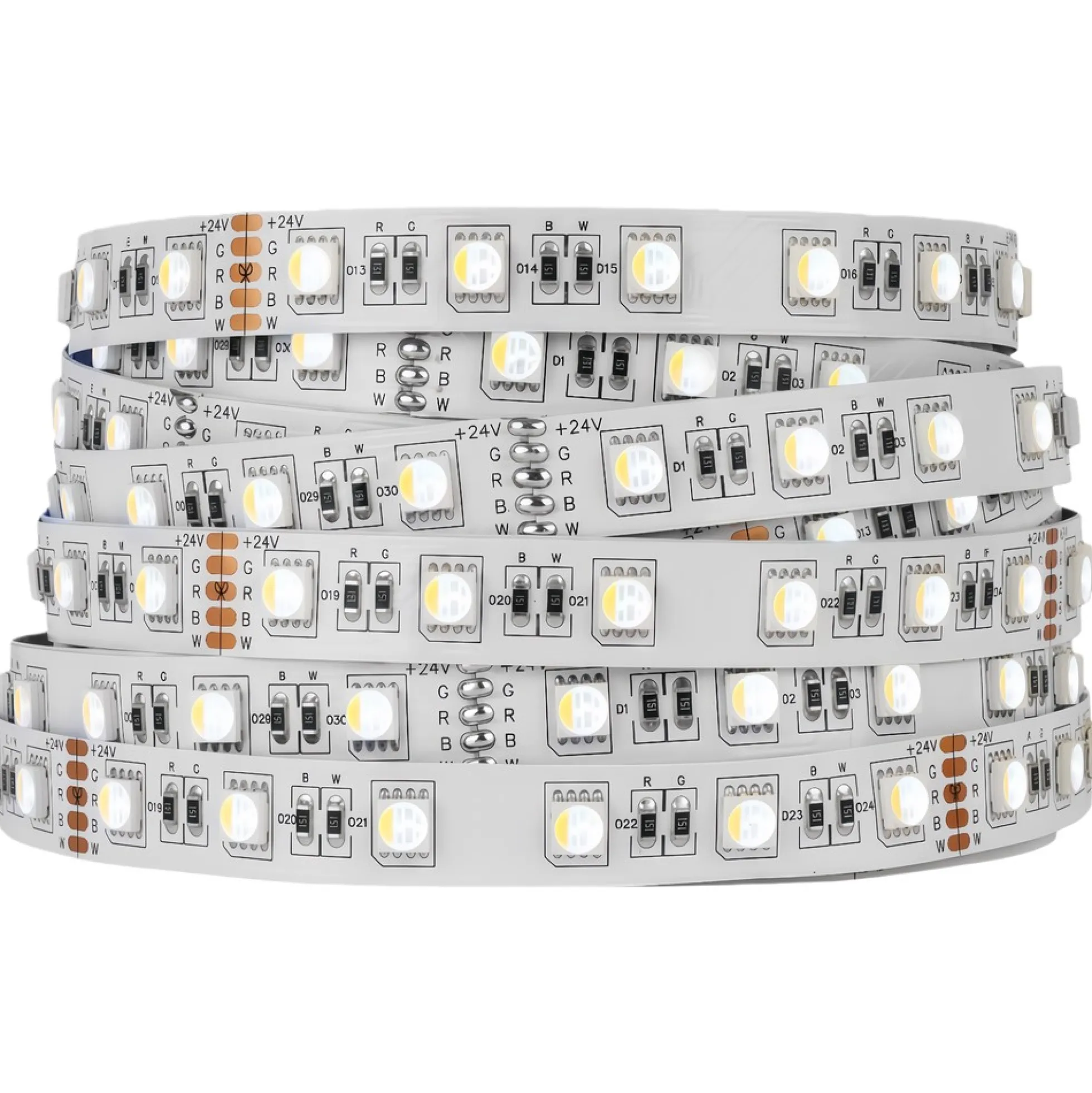 12W/m RGB+WW LED strip, 5 meter, IP65, 60 LED pr. meter, 24V