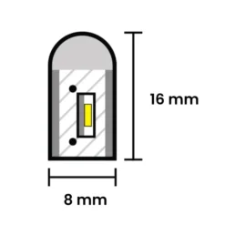 9W pr. meter 8x16 CLIP-ON Neon Flex LED, 230V, IP67, afklip x 1 meter