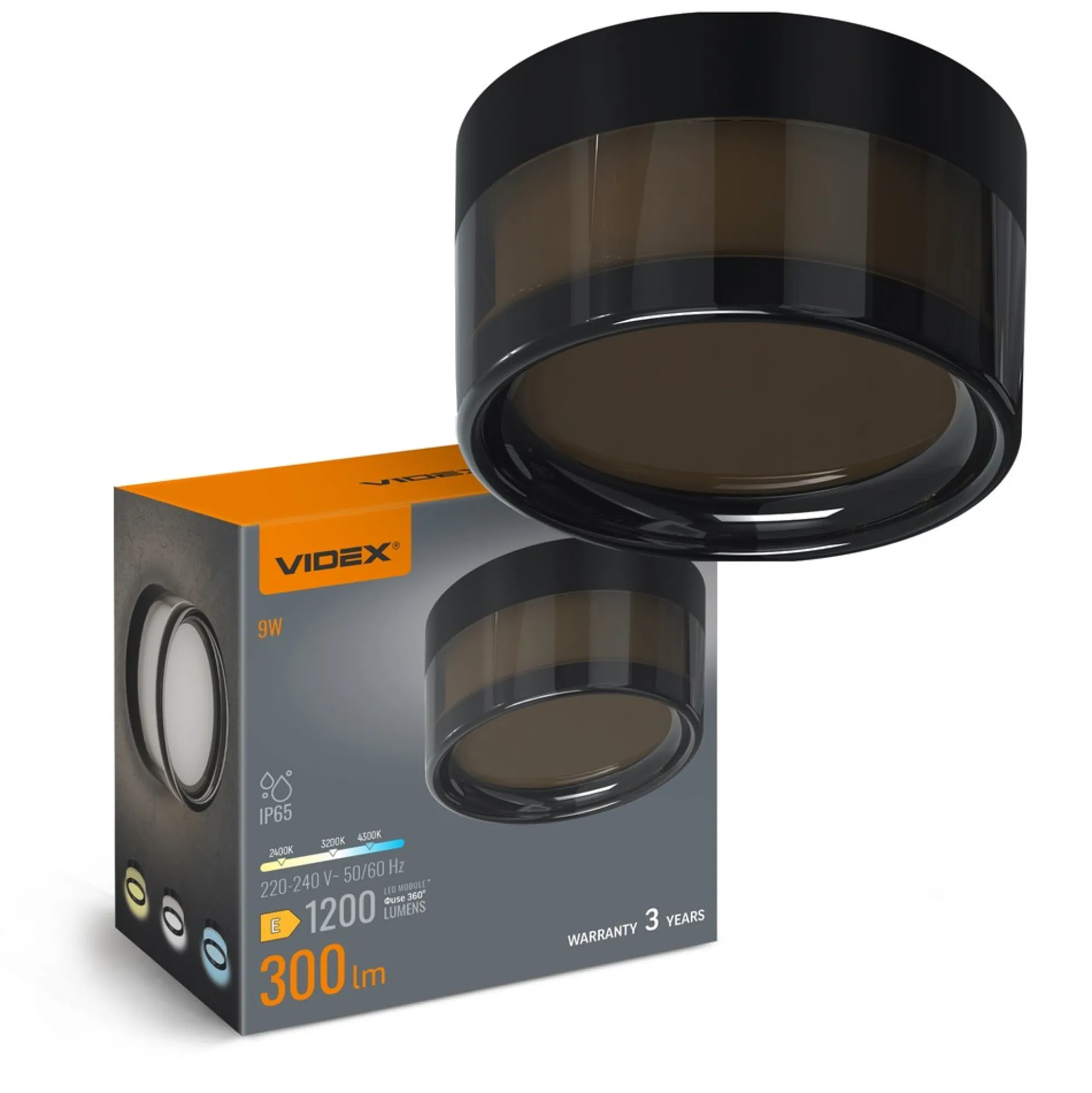 9W rund sort bulkhead væg/loftlampe, IP65, 111lm/W, RA90, CCT, Ø14cm, 2700K