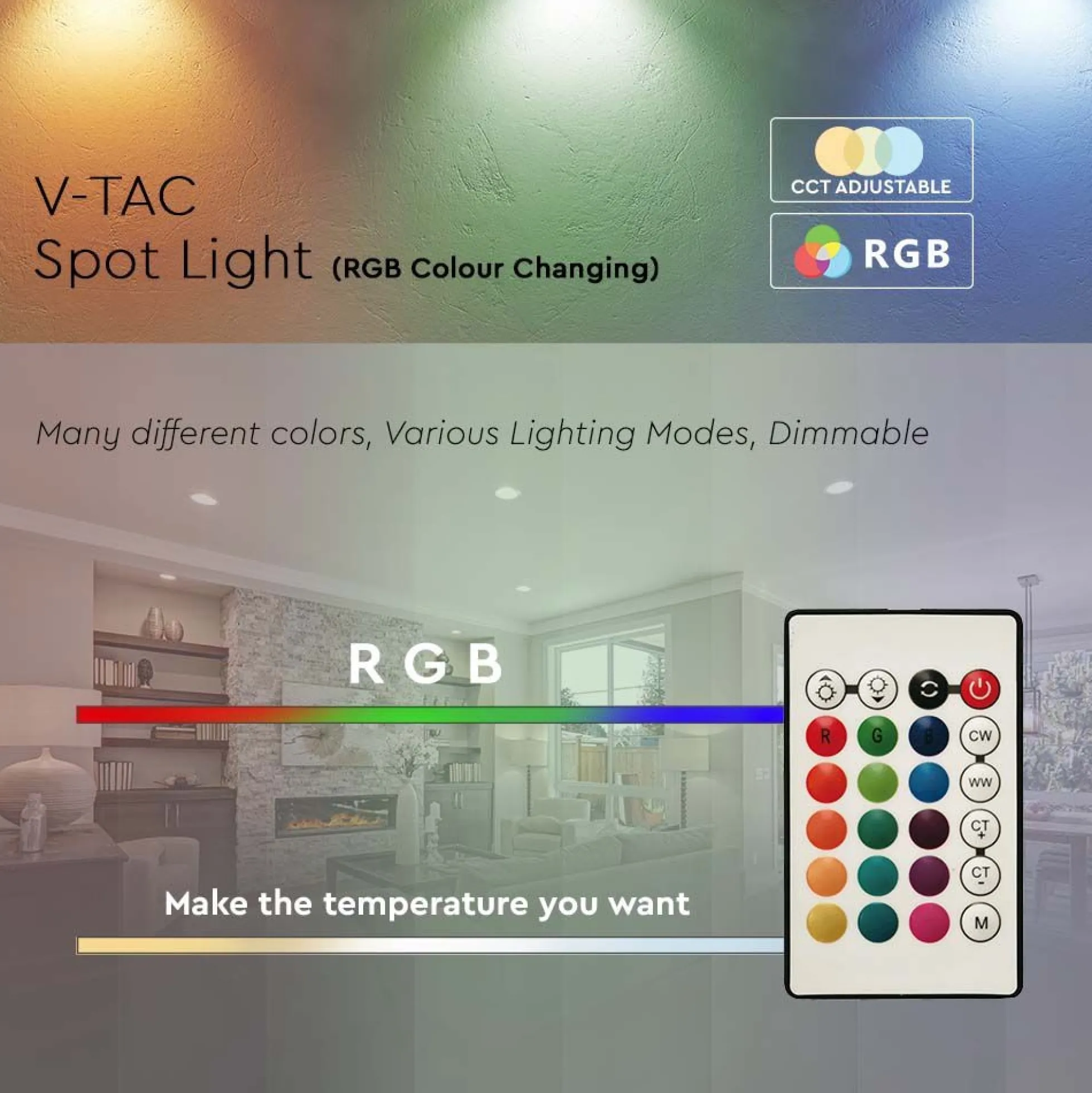 4,8W Smart LED pære E14 RGB+3000K dæmpbar med RF kontrol - 470lm RA80