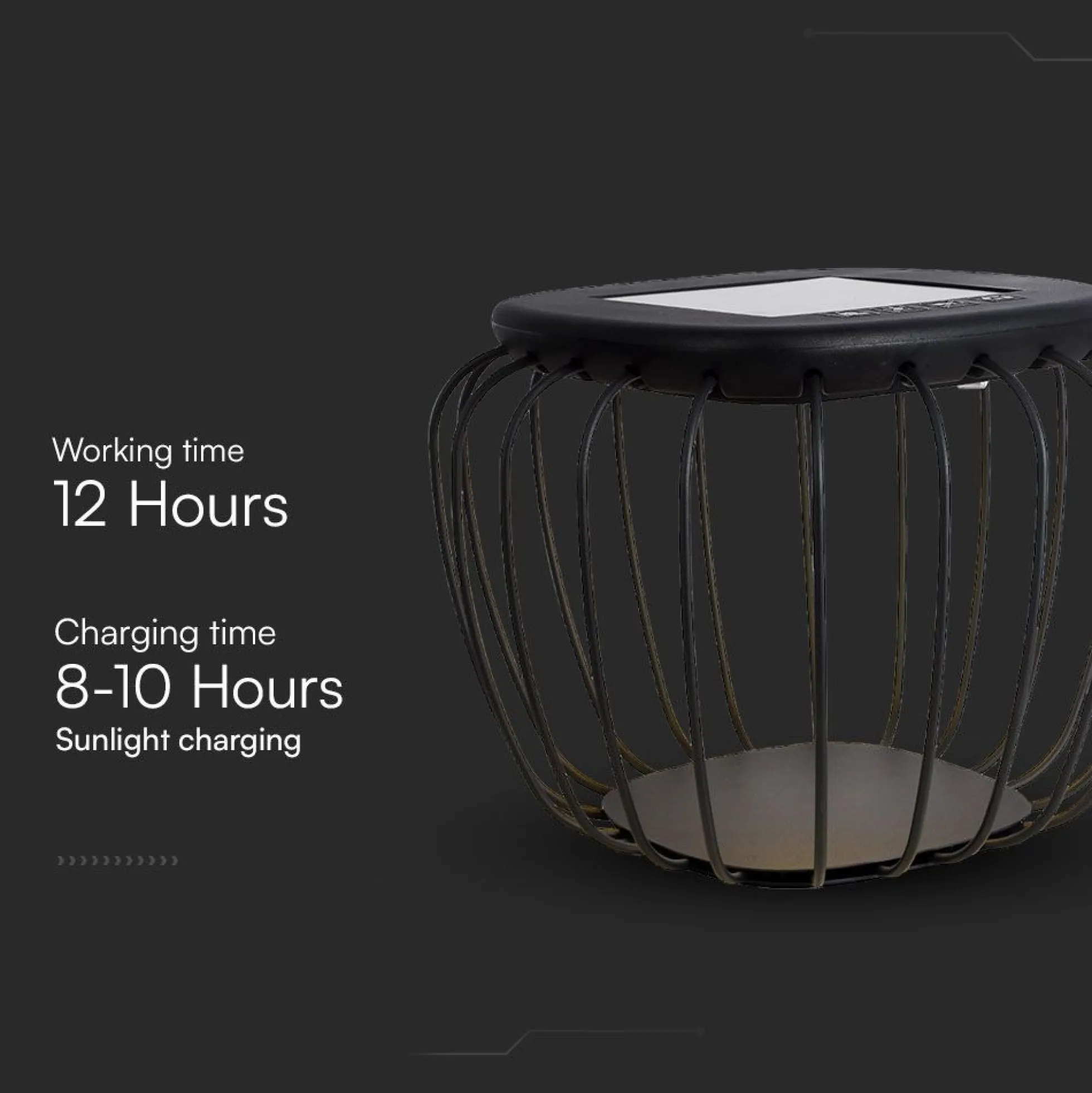 1W Solara designer have/bordlampe - Solcelle, IP44, sort, lantern-formet, 3000K+6000K, inkl. lyskilde - CCT (Varm til Kold Hvid)