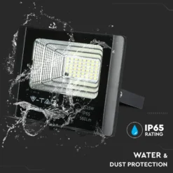 6W Solara LED projektør med solcelle, IP65, 6400K, inkl. fjernbetjening og solcellepanel, kold - Aluminium