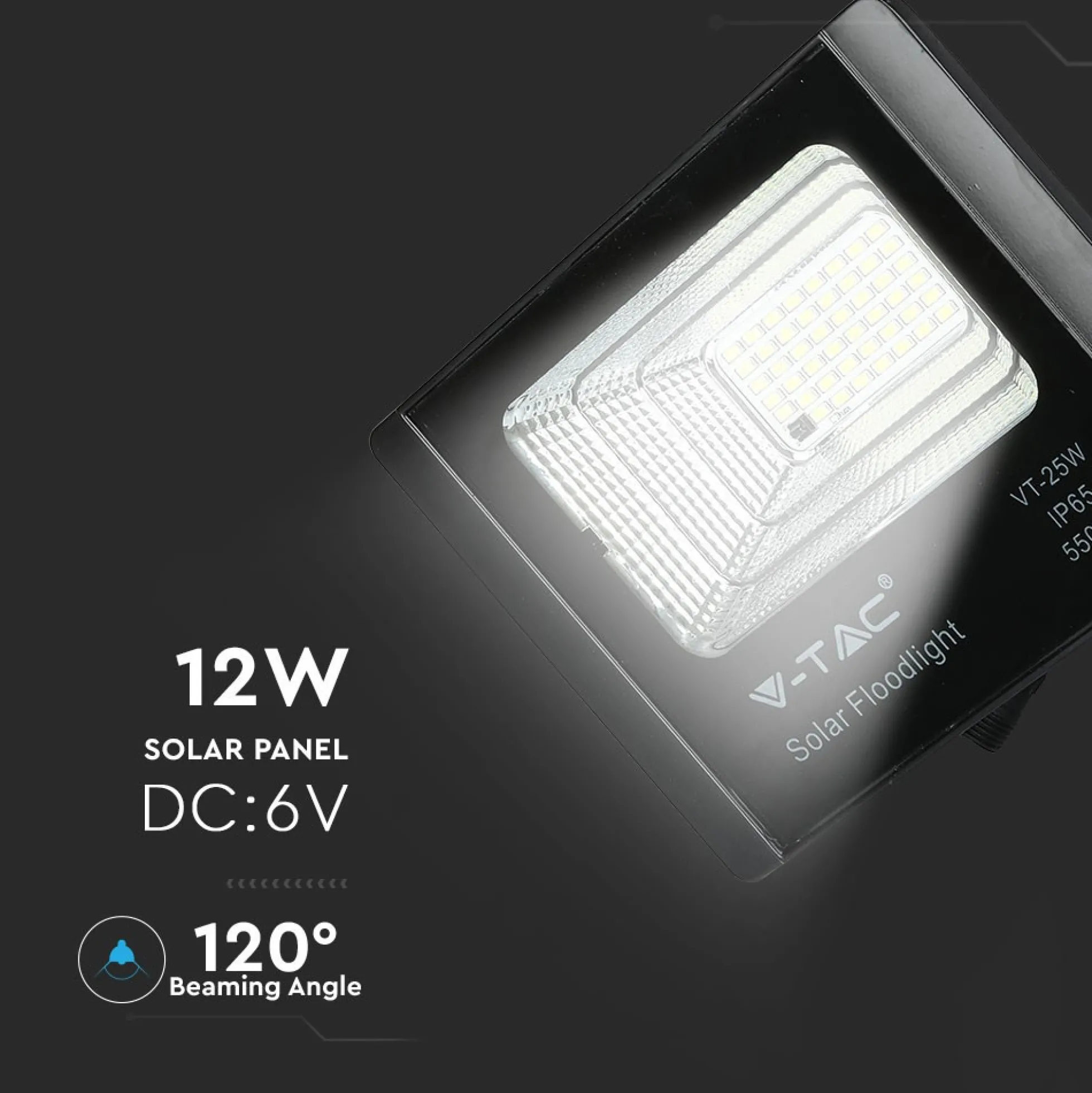 6W Solara LED projektør med solcelle, IP65, 6400K, inkl. fjernbetjening og solcellepanel, kold - Aluminium