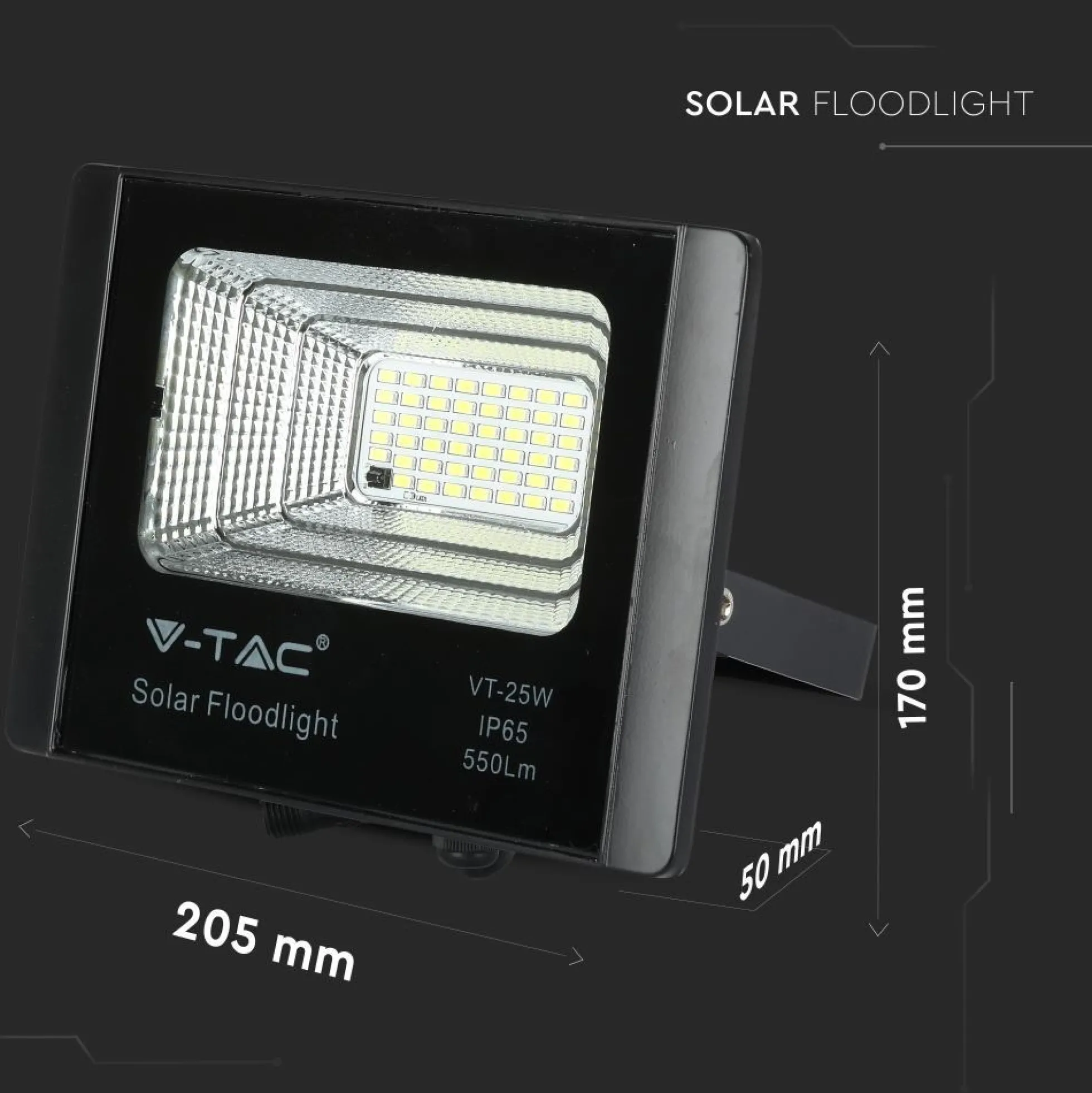 6W Solara LED projektør med solcelle, IP65, 6400K, inkl. fjernbetjening og solcellepanel, kold - Aluminium