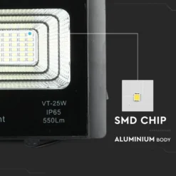 6W Solara LED projektør med solcelle, IP65, 6400K, inkl. fjernbetjening og solcellepanel, kold - Aluminium