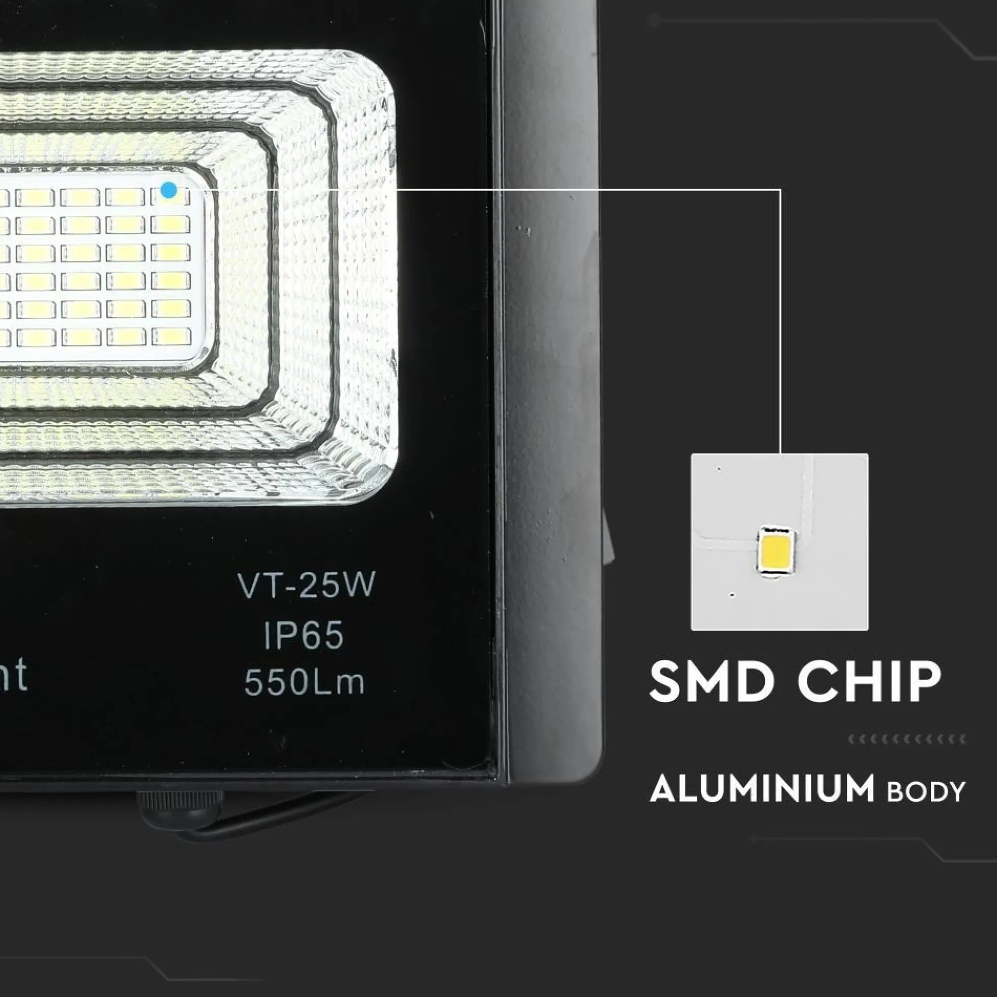 6W Solara LED projektør med solcelle, IP65, 6400K, inkl. fjernbetjening og solcellepanel, kold - Aluminium