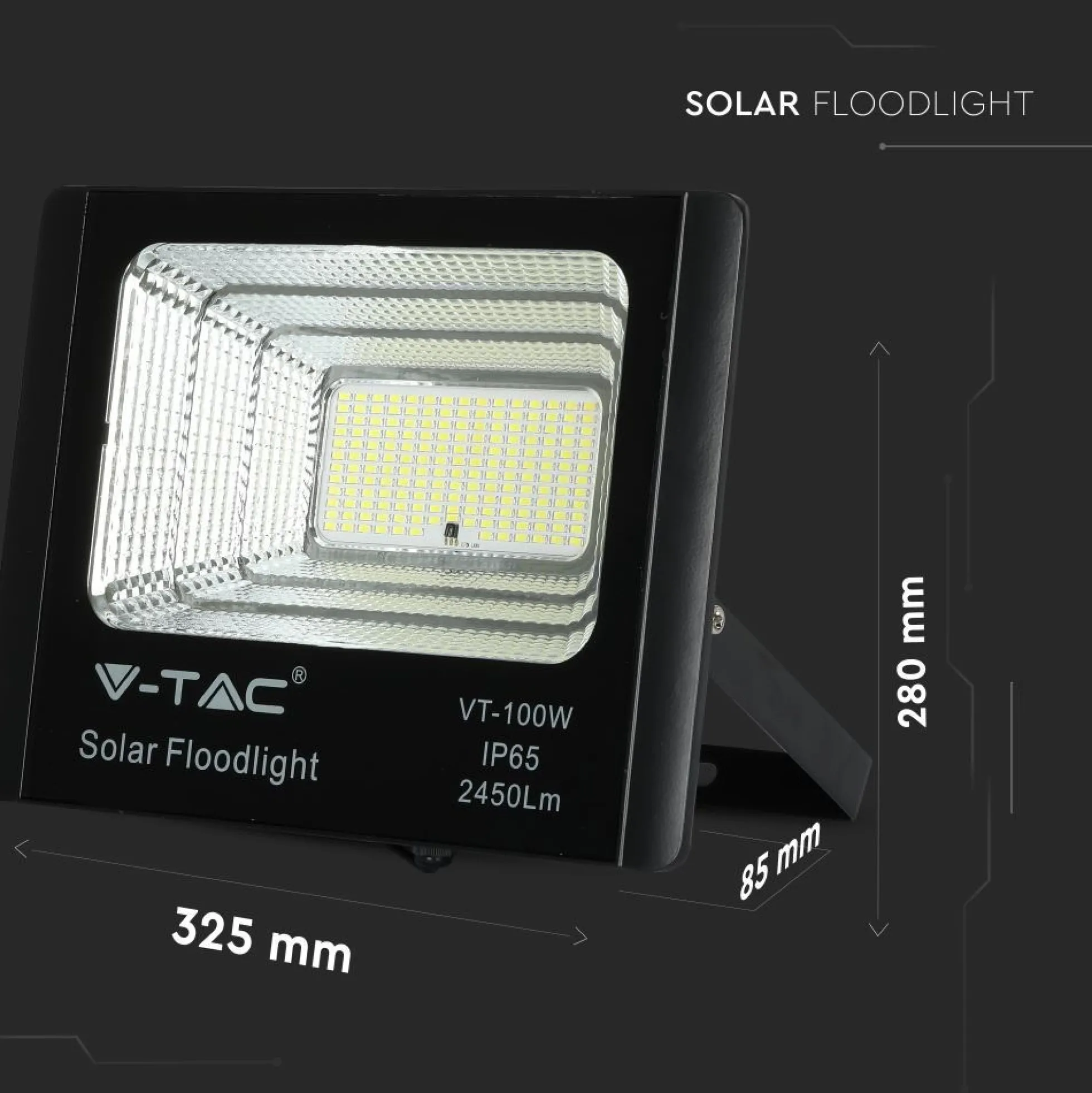 35W Solara LED projektør med solcelle, DC 6.4V, 2450lm, IP65, sort, inkl. fjernbetjening - Kulør: Neutral