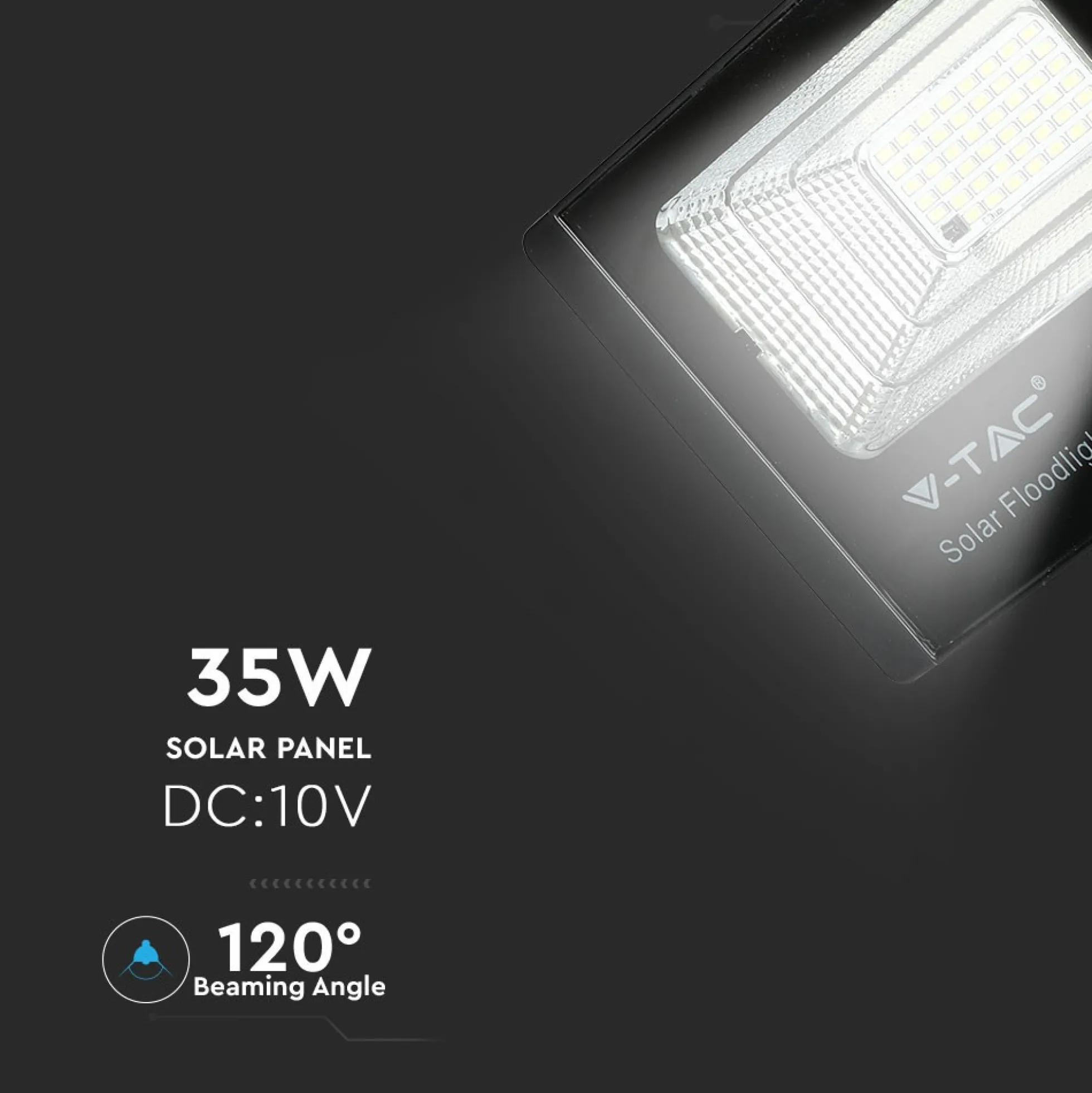 35W Solara LED projektør med solcelle, DC 6.4V, 2450lm, IP65, sort, inkl. fjernbetjening - Kulør: Neutral