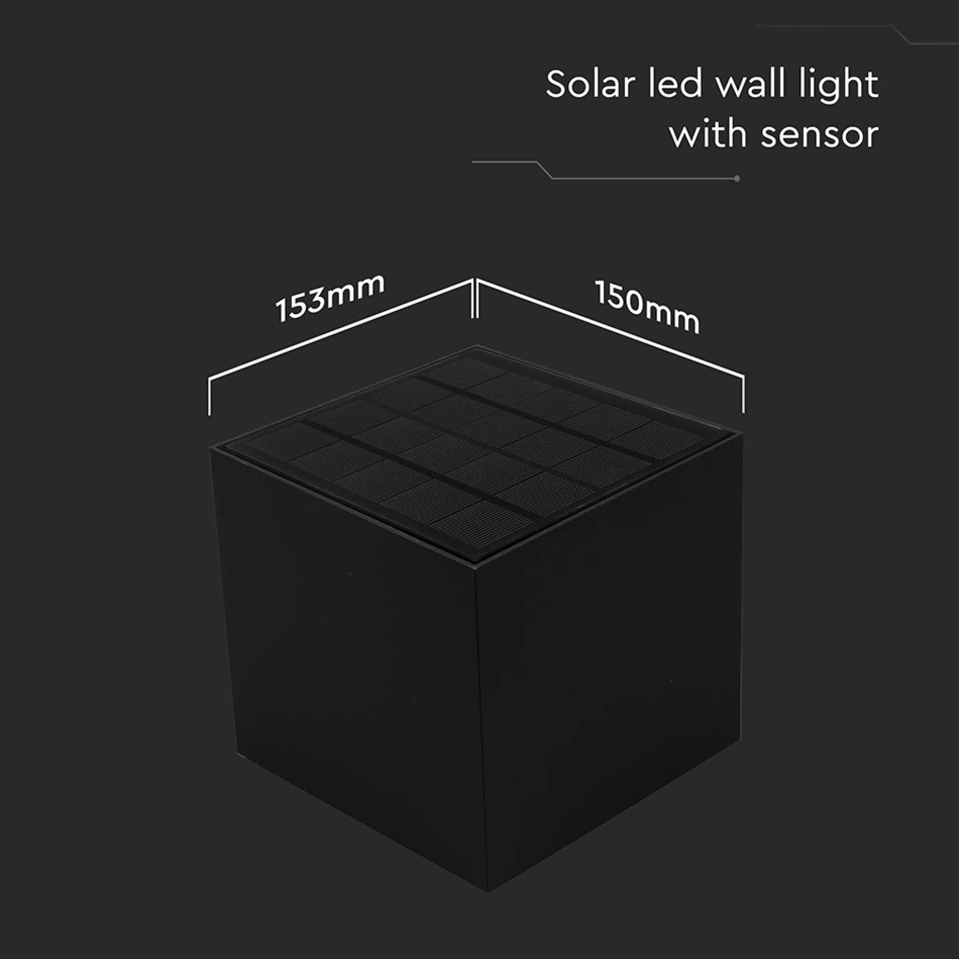 9W Solara sort LED væglampe med sensor, IP65, 3-i-1 CCT, 800lm, PIR sensor