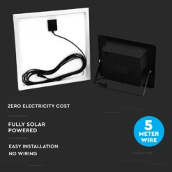 20W solcelle LED projektør, 1650lm, IP65, 6000K, sort, inkl. solpanel og fjernbetjening - Kulør: Kold