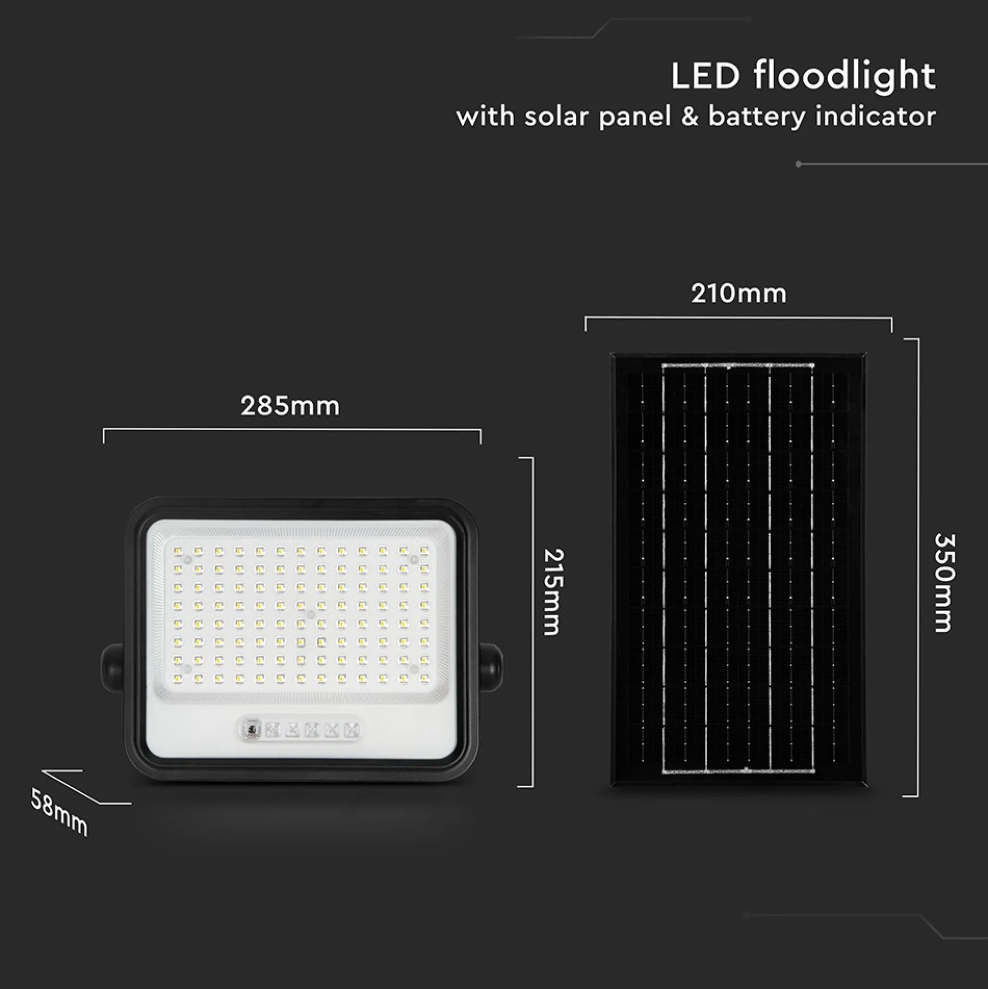 10W solcelle LED projektør, 1700lm, IP65, med solcelle og sensor