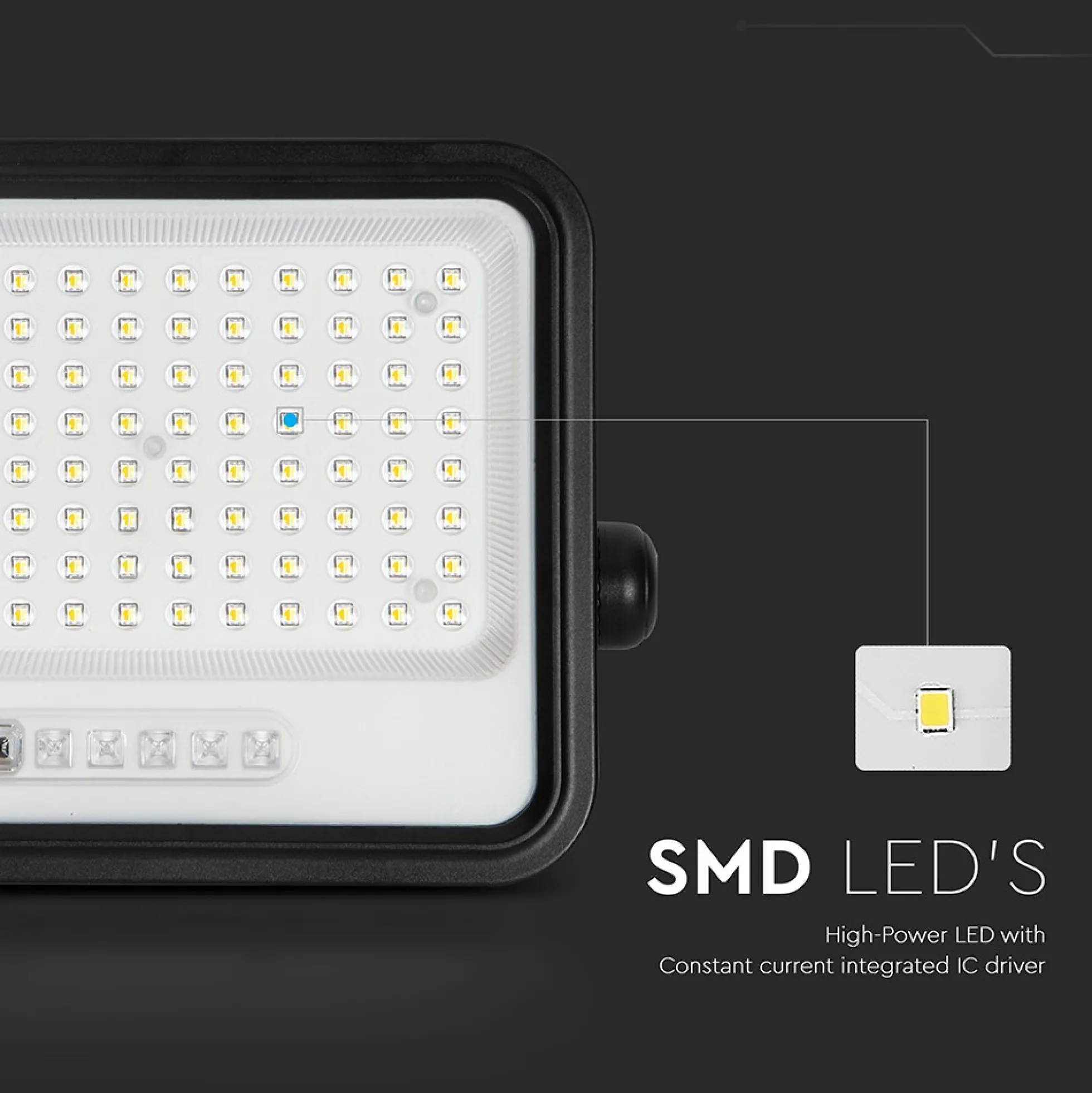 10W solcelle LED projektør, 1700lm, IP65, med solcelle og sensor