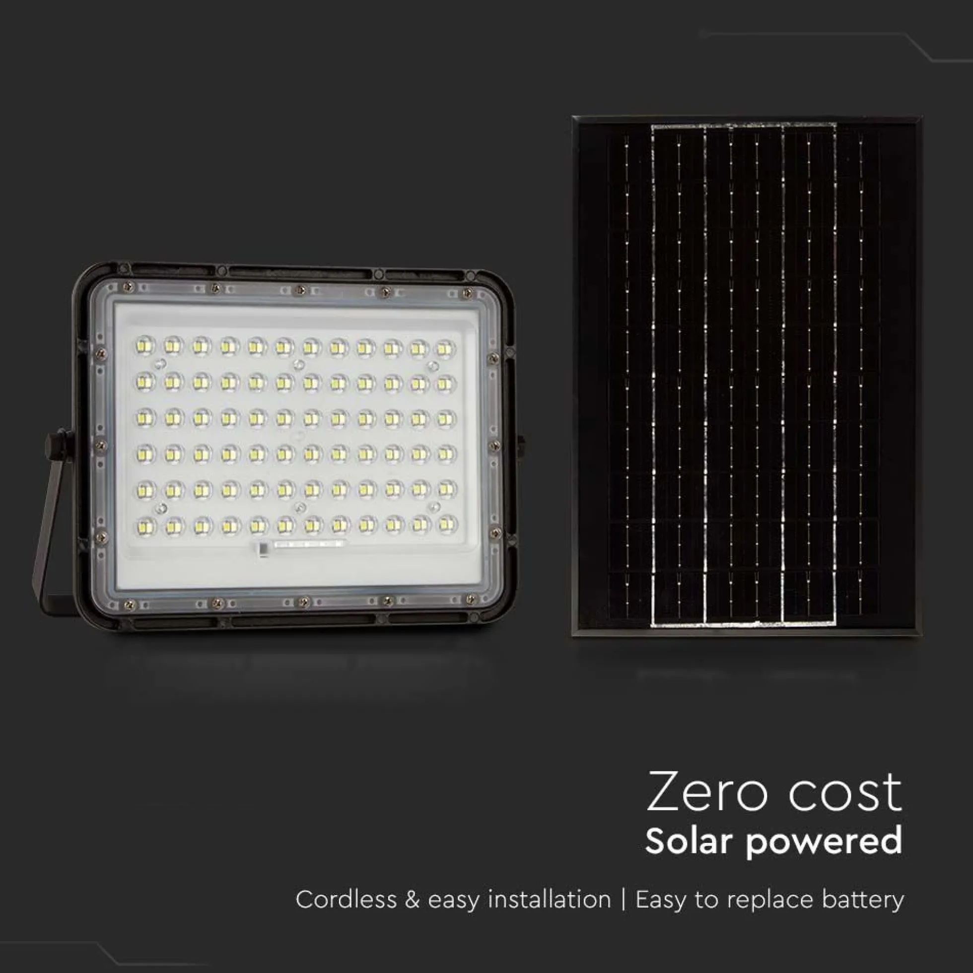120W solcelle LED projektør med panel, 1200lm, IP65, inkl. fjernbetjening, sort, udendørs, 6400K - Kulør