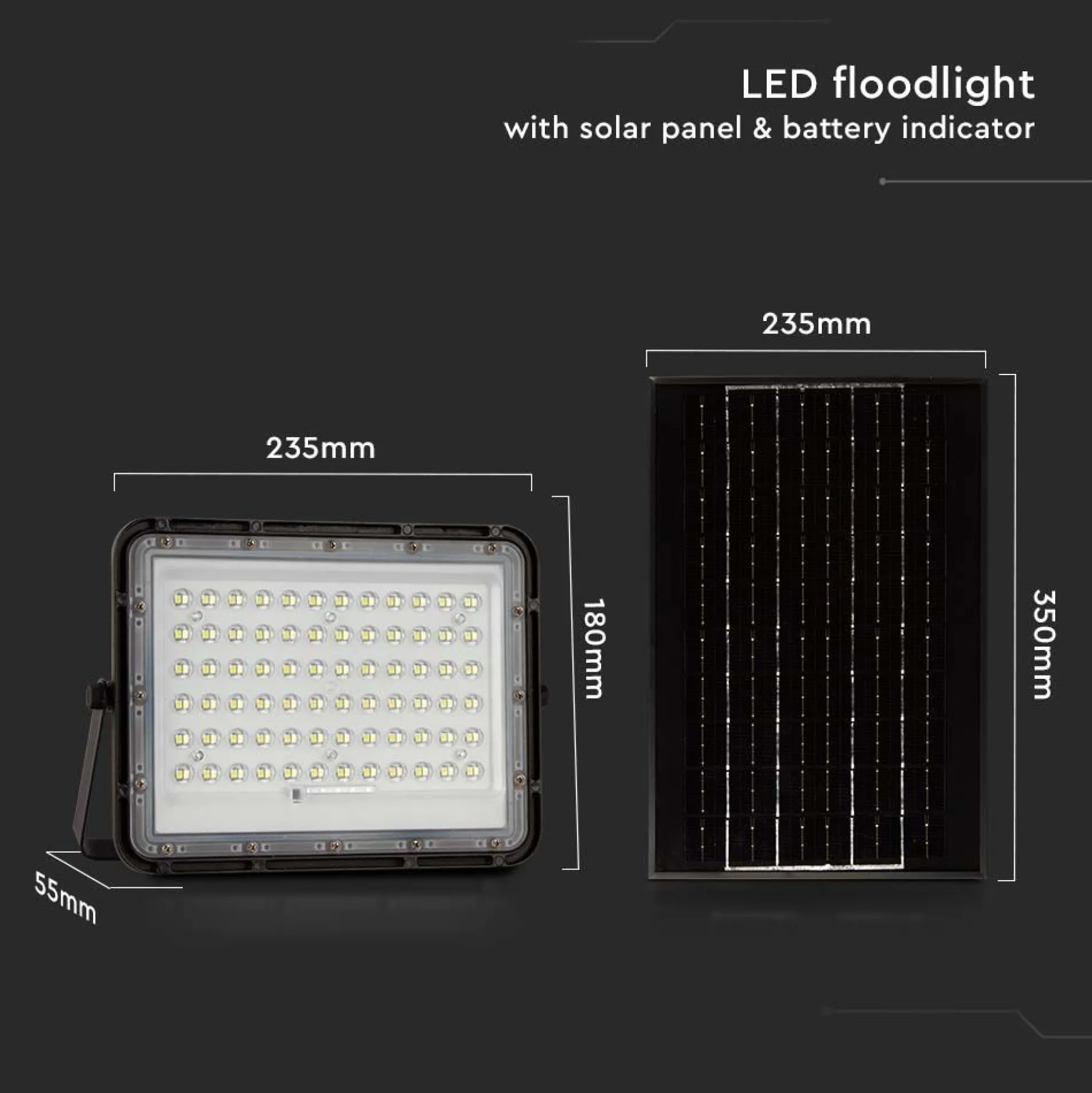 120W solcelle LED projektør med panel, 1200lm, IP65, inkl. fjernbetjening, sort, udendørs, 6400K - Kulør