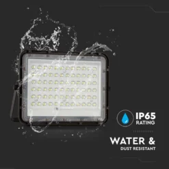 120W solcelle LED projektør med panel, 1200lm, IP65, inkl. fjernbetjening, sort, udendørs, 6400K - Kulør