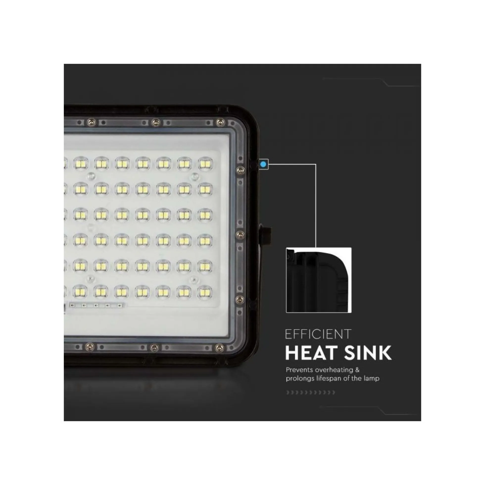 15W solcelle projektør LED, IP65, 1200 lumens, 4000K, 235 x 180 mm, sort - V-Tac