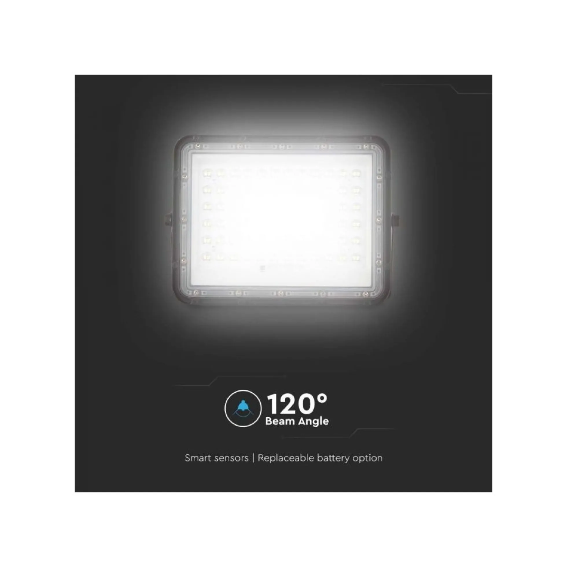 15W solcelle projektør LED, IP65, 1200 lumens, 4000K, 235 x 180 mm, sort - V-Tac