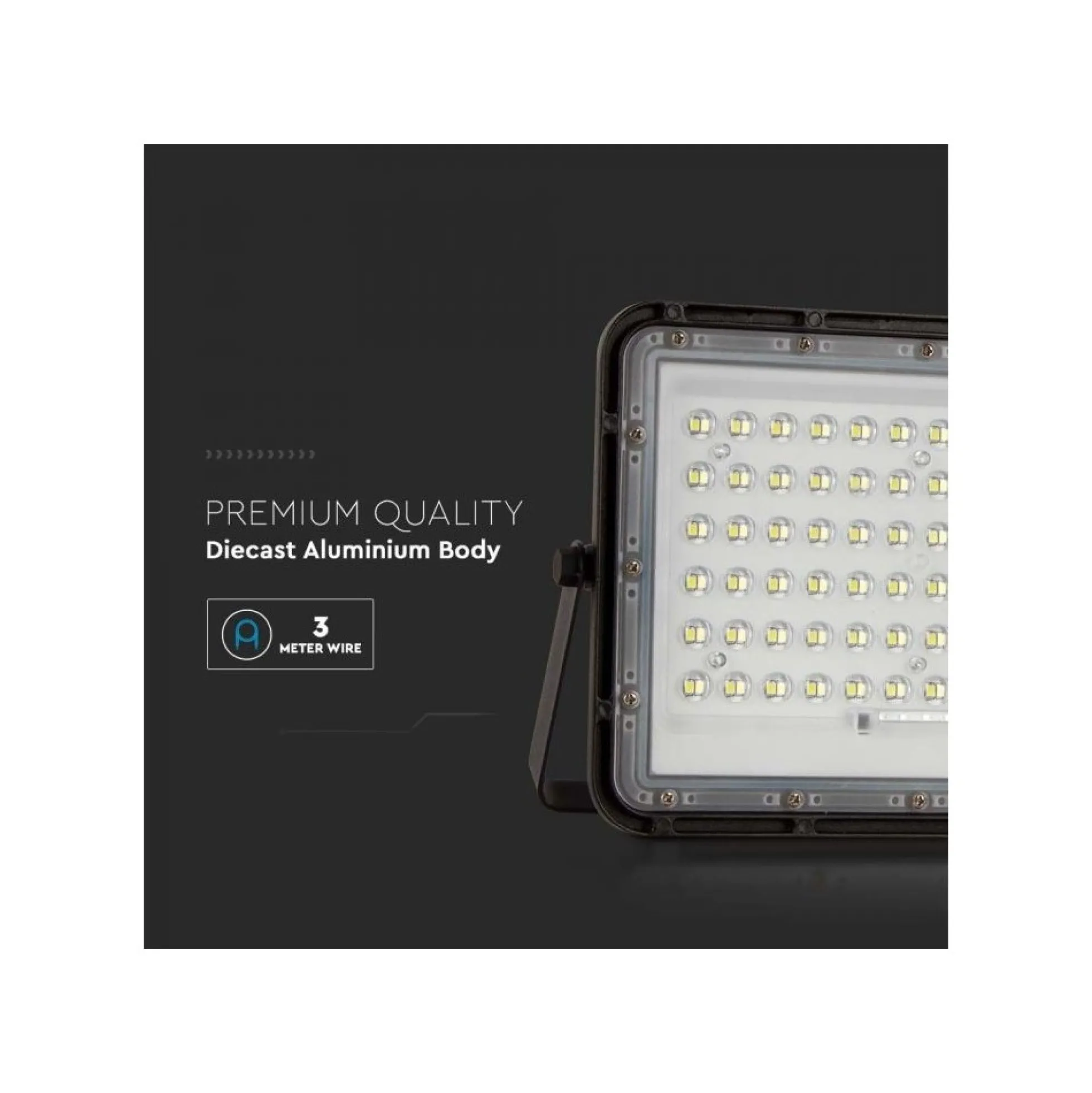 15W solcelle projektør LED, IP65, 1200 lumens, 4000K, 235 x 180 mm, sort - V-Tac
