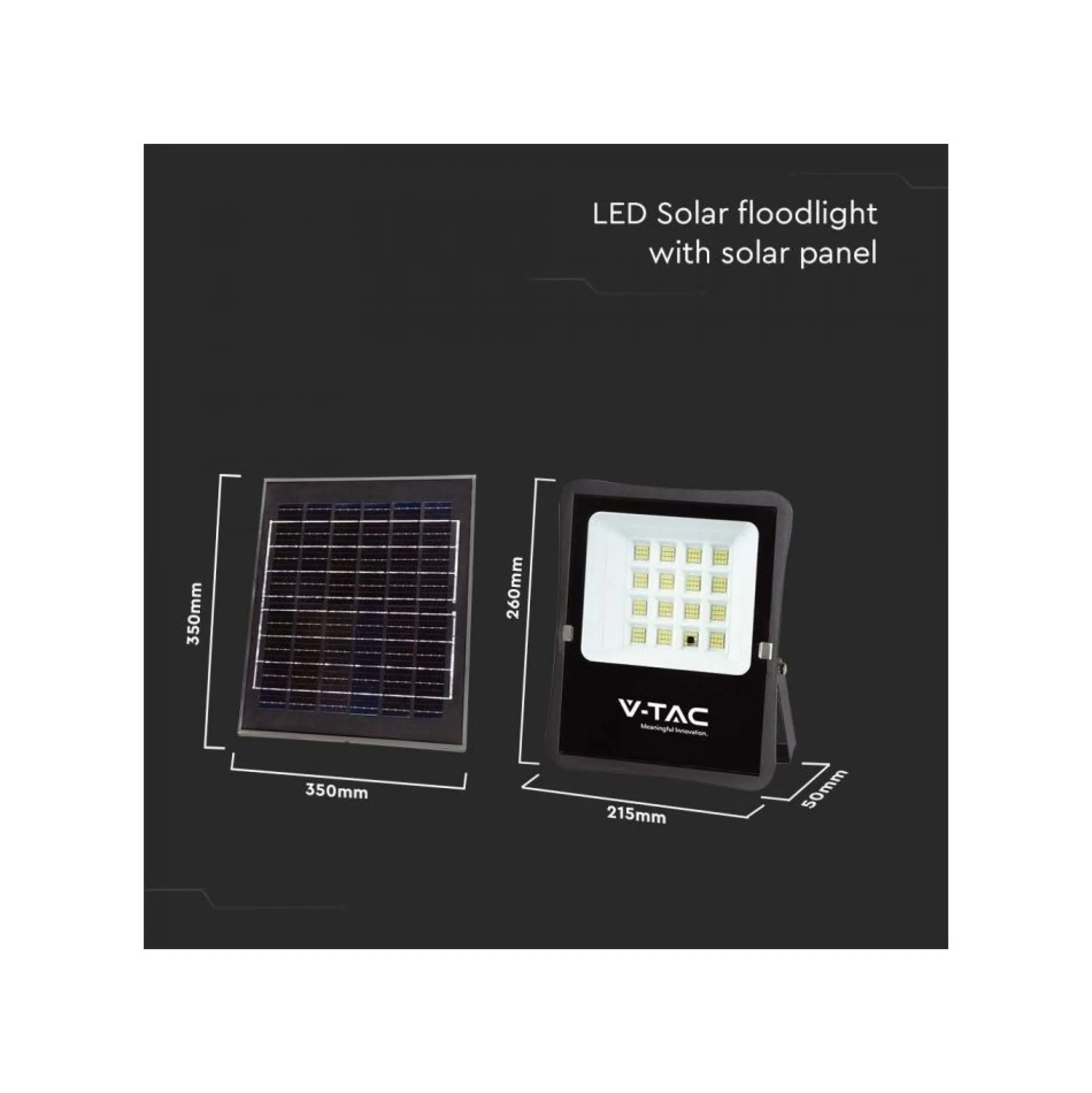 12W solcelle projektør LED, IP65, sort, inkl. solcelle, fjernbetjening, neutral kulør - V-Tac
