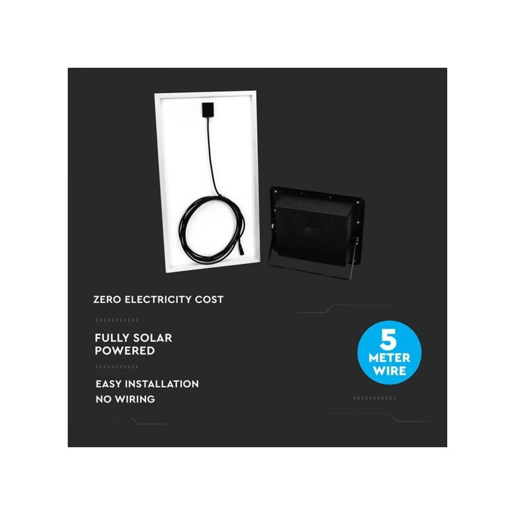 40W solcelle projektør LED, IP65, sort, inkl. solcelle og fjernbetjening, neutral kulør