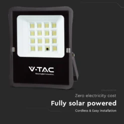 200W solcelle projektør med sensor og fjernbetjening, 1600lm, IP65, 15000mAh batteri, 4000K, 100° spredning, 260mm bredde, 215mm dybde, 50mm højde
