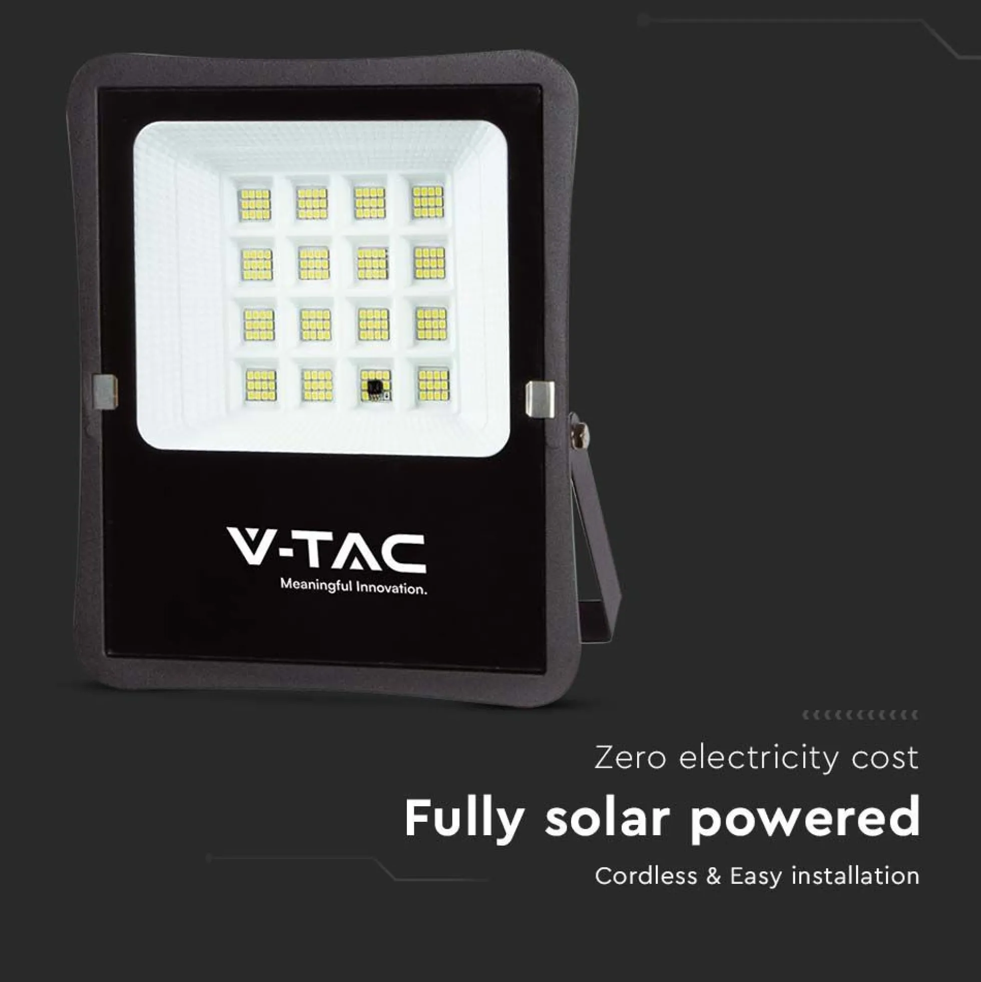 200W solcelle projektør med sensor og fjernbetjening, 1600lm, IP65, 15000mAh batteri, 4000K, 100° spredning, 260mm bredde, 215mm dybde, 50mm højde