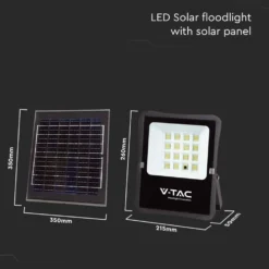 200W solcelle projektør med sensor og fjernbetjening, 1600lm, IP65, 15000mAh batteri, 4000K, 100° spredning, 260mm bredde, 215mm dybde, 50mm højde