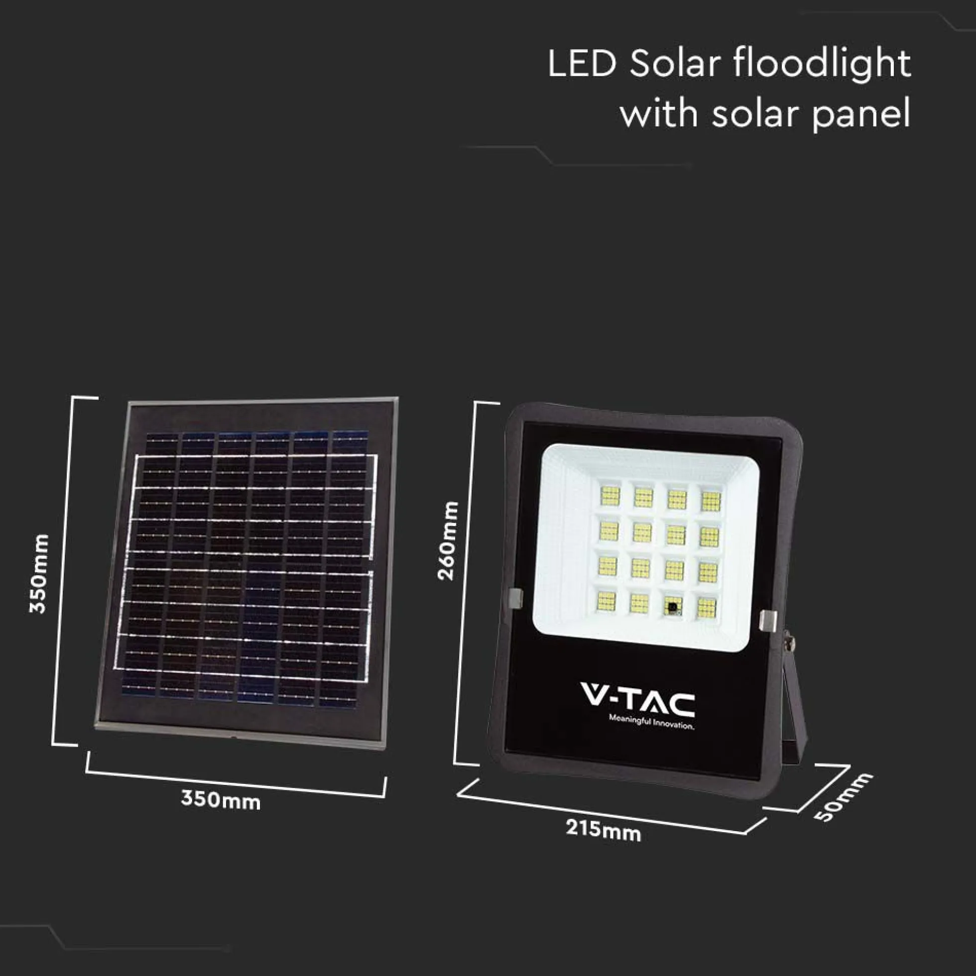 200W solcelle projektør med sensor og fjernbetjening, 1600lm, IP65, 15000mAh batteri, 4000K, 100° spredning, 260mm bredde, 215mm dybde, 50mm højde