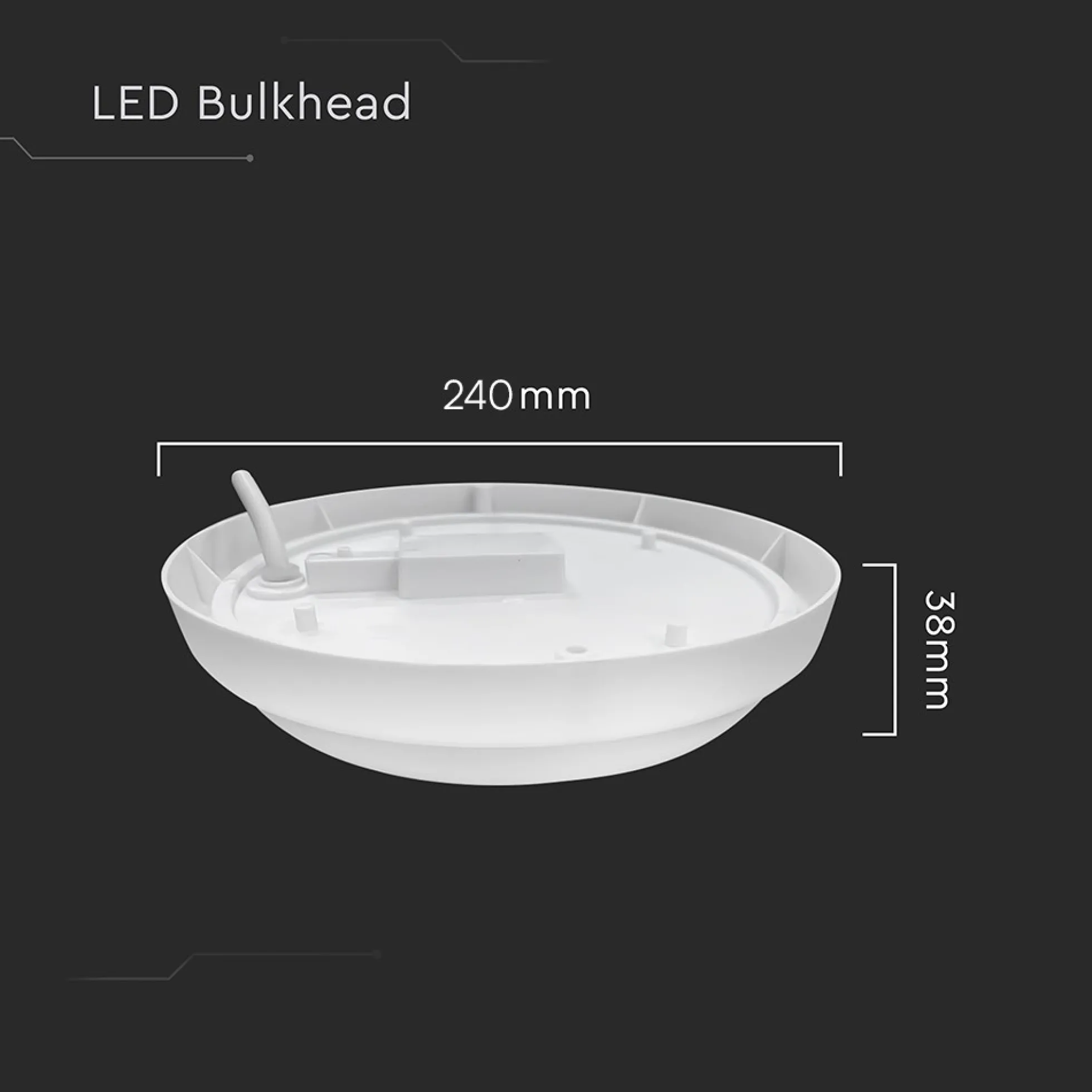 24W udendørs væg/loftlampe, IP54, Ø24cm, højde 3,8cm, skotlampe, kold hvid
