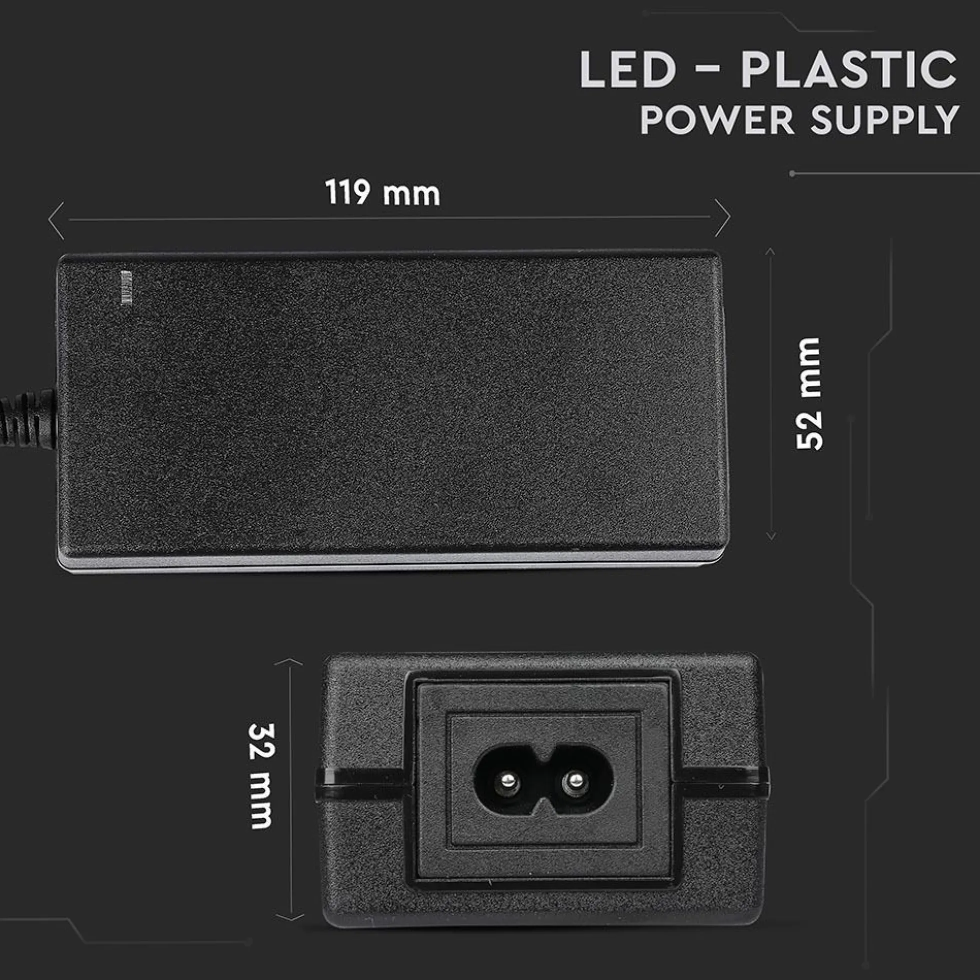 60W / 12V DC strømforsyning til LED strips, 5A, IP44 vådrum