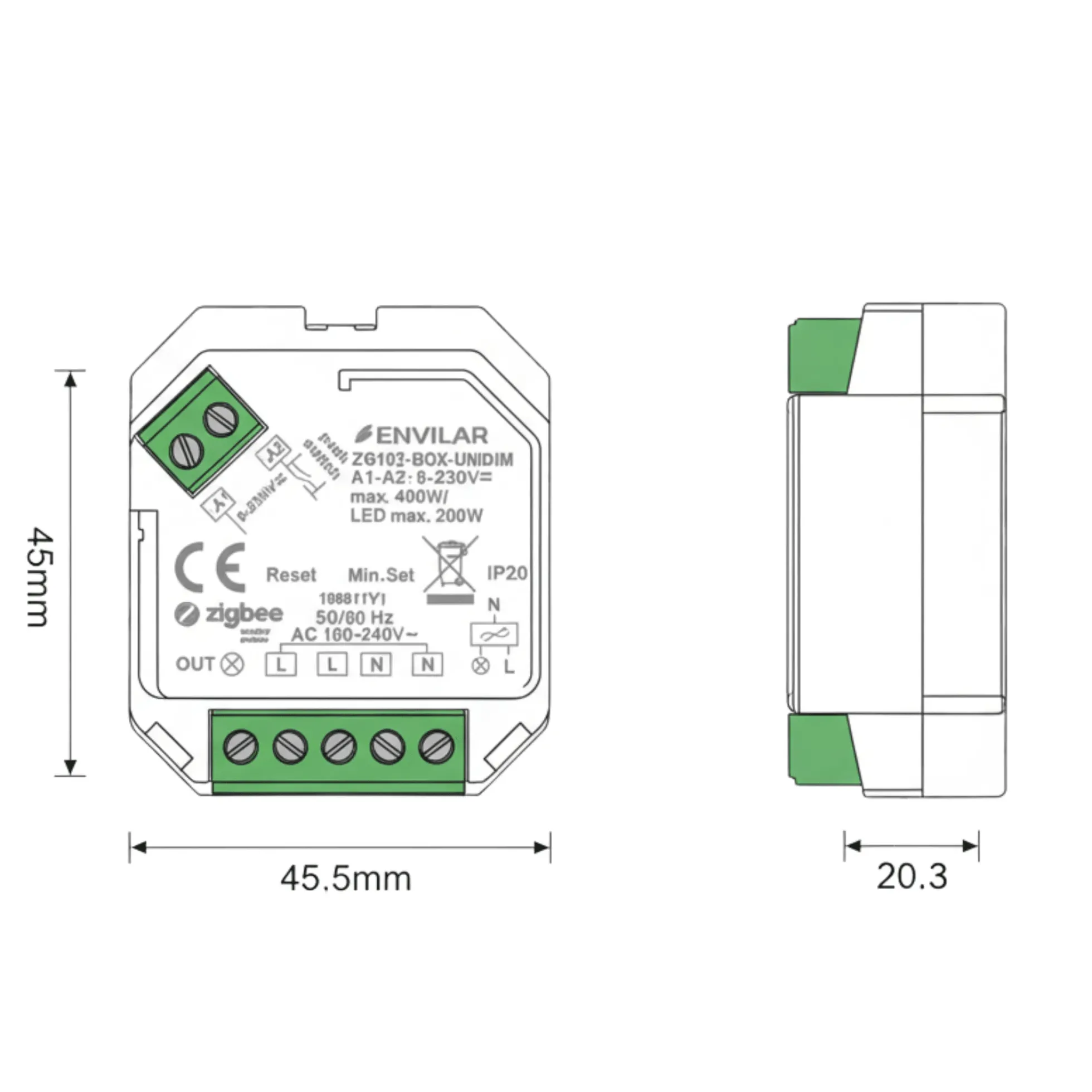 Zigbee Box lysdæmper 3.0, 200W LED, Philips Hue kompatibel - Envilar